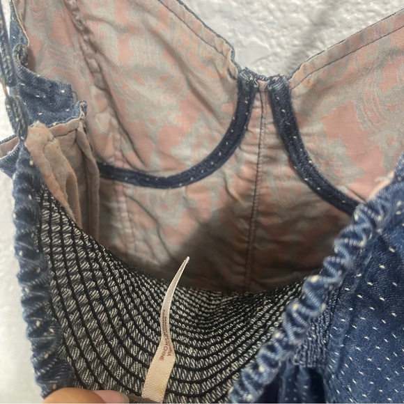 Free people Blue denim dress with Polk a dots size Small/Petite - Picture 5 of 7